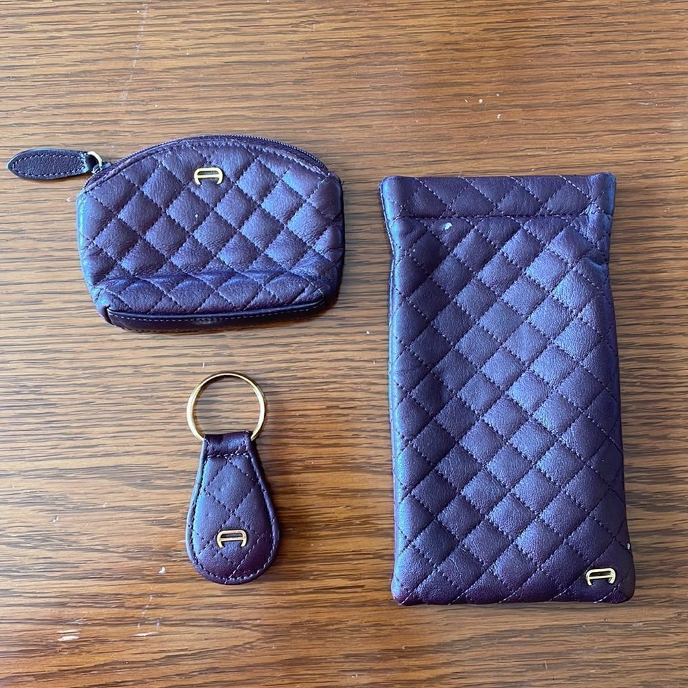 Vtg Etienne‎ Aigner deep burgundy glasses case, coin purse & key chain